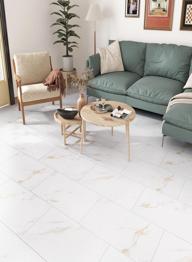 STICKEEP Gold White Marble Floor Tiles Peel and Stick Flooring for Bathroom Waterproof Stick on Floor Tile for Kitchen Bedroom Laundry Room Camper RV Adhesive Vinyl Flooring Tiles 12 x 24 in 4 PCS - Image 1