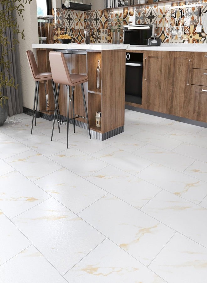 STICKEEP Gold White Marble Floor Tiles Peel and Stick Flooring for Bathroom Waterproof Stick on Floor Tile for Kitchen Bedroom Laundry Room Camper RV Adhesive Vinyl Flooring Tiles 12 x 24 in 4 PCS - Image 4