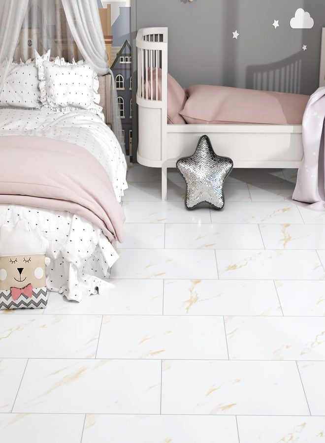 STICKEEP Gold White Marble Floor Tiles Peel and Stick Flooring for Bathroom Waterproof Stick on Floor Tile for Kitchen Bedroom Laundry Room Camper RV Adhesive Vinyl Flooring Tiles 12 x 24 in 4 PCS - Image 2