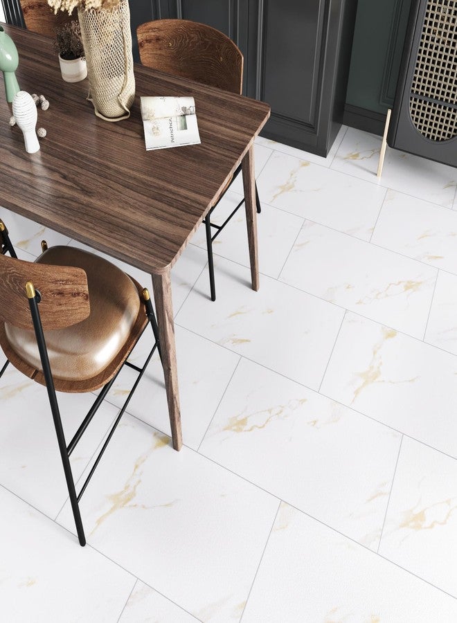STICKEEP Gold White Marble Floor Tiles Peel and Stick Flooring for Bathroom Waterproof Stick on Floor Tile for Kitchen Bedroom Laundry Room Camper RV Adhesive Vinyl Flooring Tiles 12 x 24 in 4 PCS - Image 5