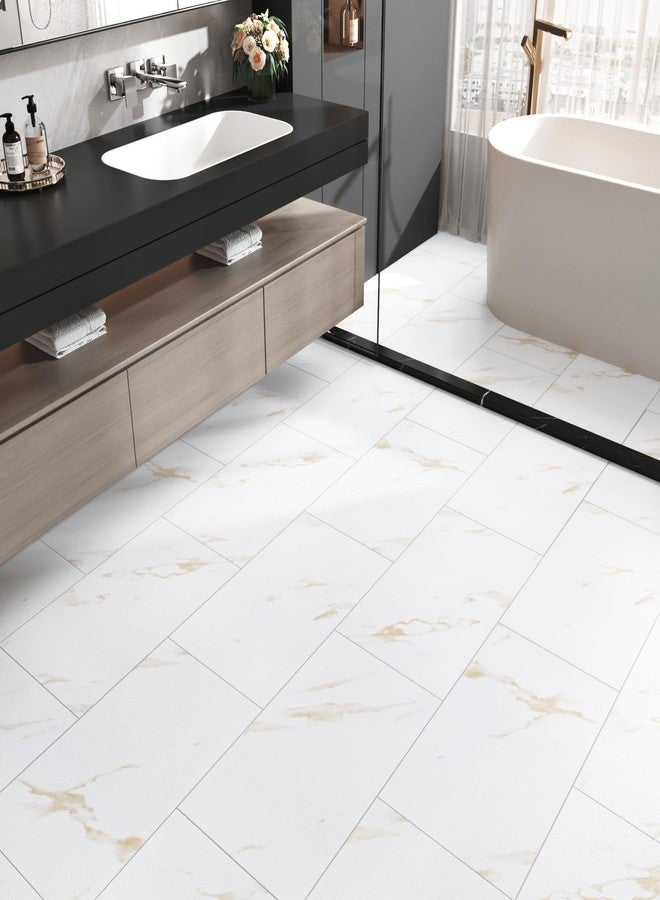 STICKEEP Gold White Marble Floor Tiles Peel and Stick Flooring for Bathroom Waterproof Stick on Floor Tile for Kitchen Bedroom Laundry Room Camper RV Adhesive Vinyl Flooring Tiles 12 x 24 in 4 PCS - Image 3