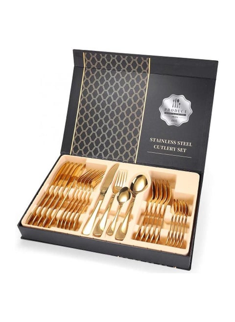 24-Piece Western Style Eco-Friendly Dishwasher Safe Stainless Steel Cutlery Set Gold