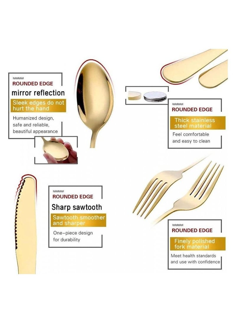 24-Piece Western Style Eco-Friendly Dishwasher Safe Stainless Steel Cutlery Set Gold