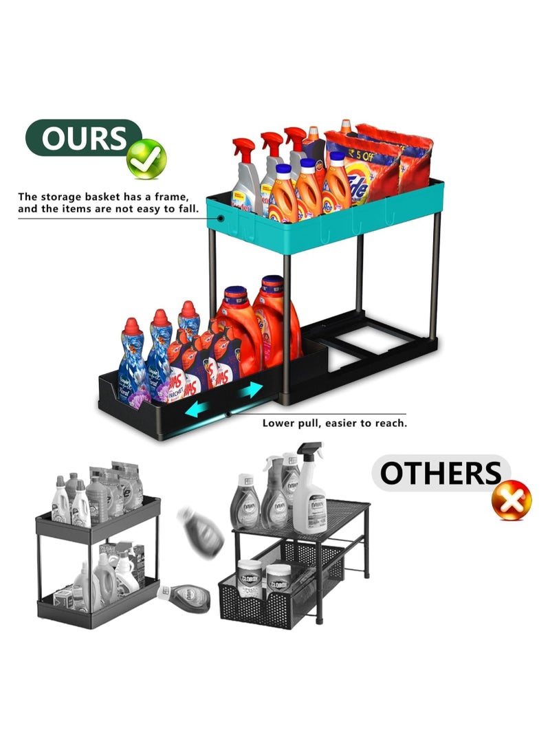 Under Sink Organizers and Storage 1 Pack - 2 Tier Sliding Bathroom Cabinet Organizer with Hooks - Multi-Purpose Under The Sink Organizer Kitchen - Image 5