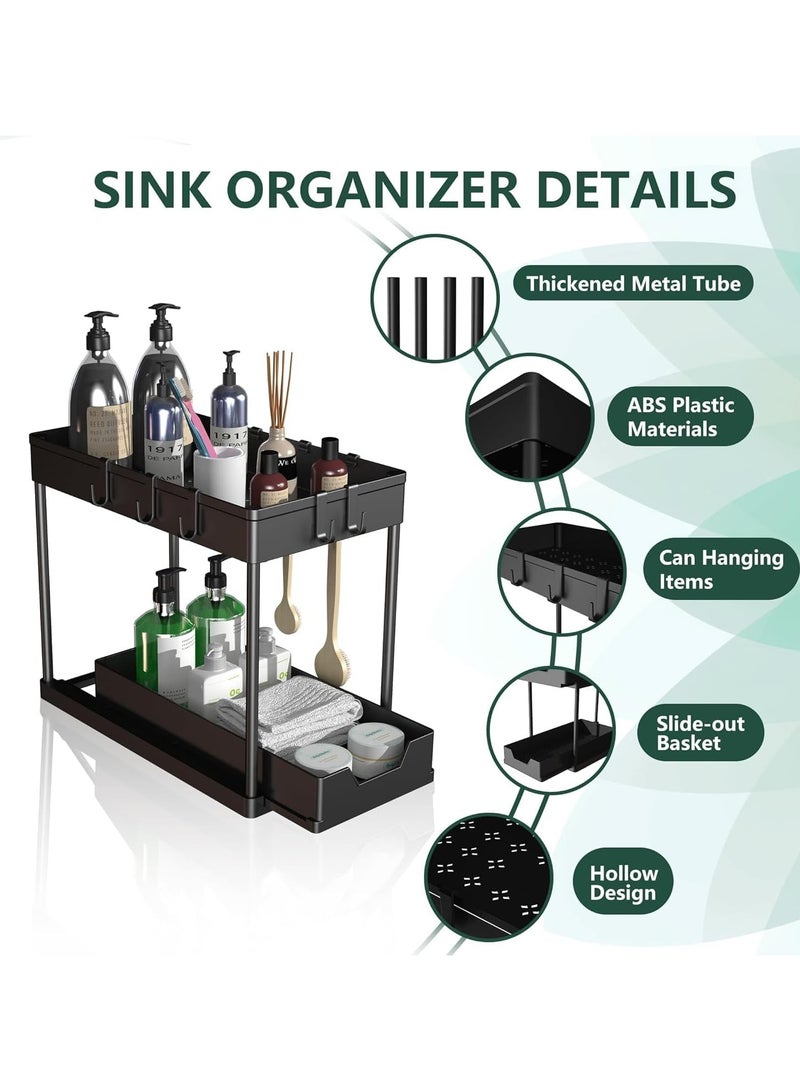 Under Sink Organizers and Storage 1 Pack - 2 Tier Sliding Bathroom Cabinet Organizer with Hooks - Multi-Purpose Under The Sink Organizer Kitchen - Image 4