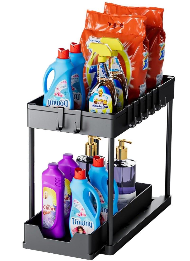 Generic Under Sink Organizers and Storage 1 Pack - 2 Tier Sliding Bathroom Cabinet Organizer with Hooks - Multi-Purpose Under The Sink Organizer Kitchen  - Image 1