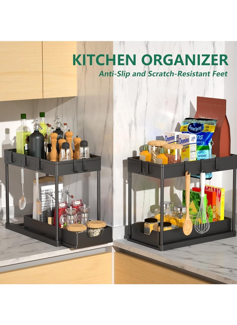 Generic Under Sink Organizers and Storage 1 Pack - 2 Tier Sliding Bathroom Cabinet Organizer with Hooks - Multi-Purpose Under The Sink Organizer Kitchen  - Image 5