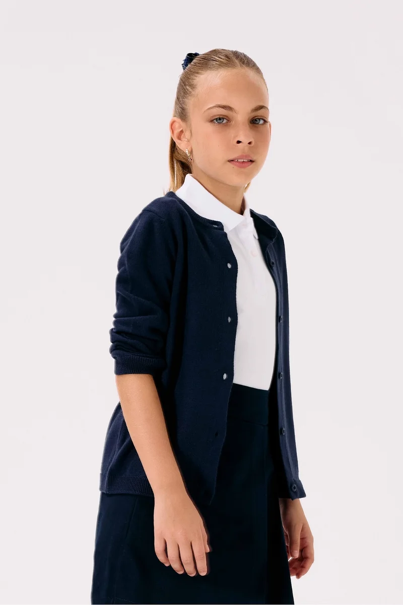 ديفاكتو Girl Crew Neck Button Down Knit Cardigan