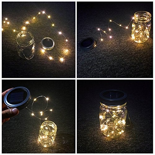 Aubasic Solar Mason Jar Lights, 4 Pack 30 LEDs Waterproof Fairy Firefly String Lights Build-in Glass Mason Jar, Best Patio Garden Decor Solar Hanging Lanterns Outdoor Warm White (4 Pack-Mason Jars Included) - Image 3