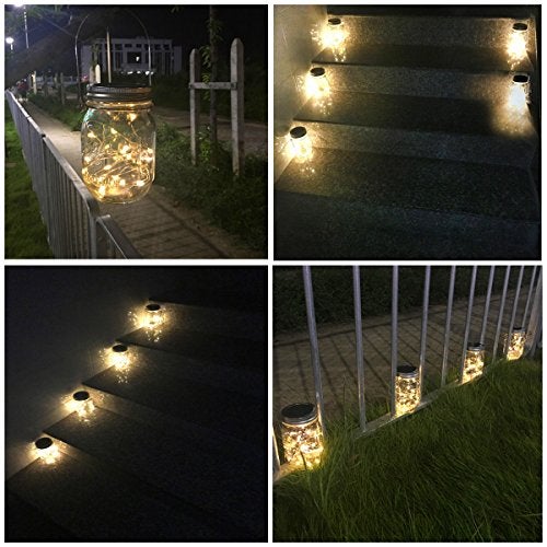 Aubasic Solar Mason Jar Lights, 4 Pack 30 LEDs Waterproof Fairy Firefly String Lights Build-in Glass Mason Jar, Best Patio Garden Decor Solar Hanging Lanterns Outdoor Warm White (4 Pack-Mason Jars Included) - Image 5