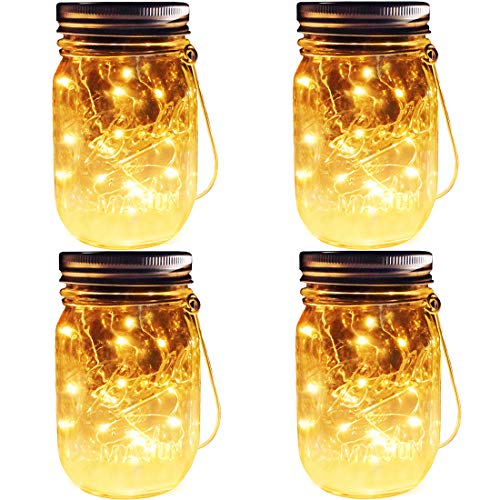 Aubasic Solar Mason Jar Lights, 4 Pack 30 LEDs Waterproof Fairy Firefly String Lights Build-in Glass Mason Jar, Best Patio Garden Decor Solar Hanging Lanterns Outdoor Warm White (4 Pack-Mason Jars Included) - Image 1