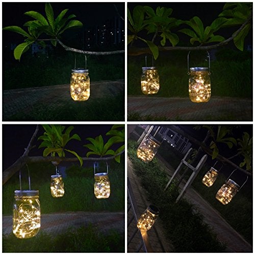 Aubasic Solar Mason Jar Lights, 4 Pack 30 LEDs Waterproof Fairy Firefly String Lights Build-in Glass Mason Jar, Best Patio Garden Decor Solar Hanging Lanterns Outdoor Warm White (4 Pack-Mason Jars Included) - Image 4