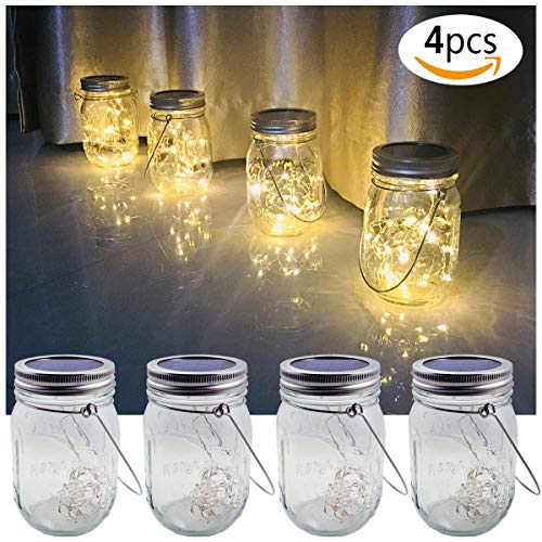 Aubasic Solar Mason Jar Lights, 4 Pack 30 LEDs Waterproof Fairy Firefly String Lights Build-in Glass Mason Jar, Best Patio Garden Decor Solar Hanging Lanterns Outdoor Warm White (4 Pack-Mason Jars Included) - Image 2