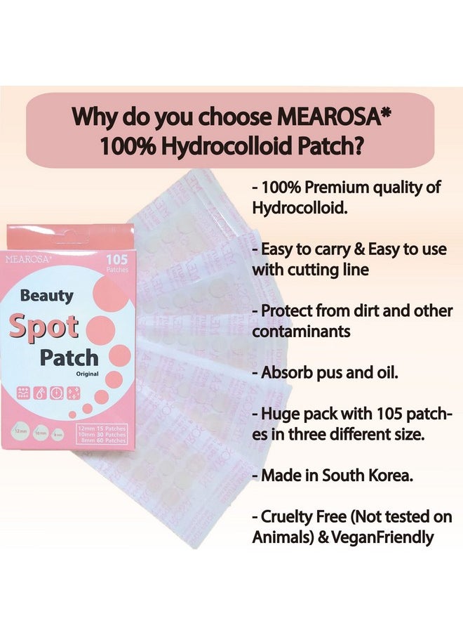 ميروسا ديزاين - Mearosa Beauty حب الشباب بثرة بقعة التصحيح 105 نقطة (صنع في كوريا) غطاء نباتي ممتص غرواني مائي عيب بقعة التصحيح بقعة الجمال التصحيح ثلاثة الحجم - Image 1