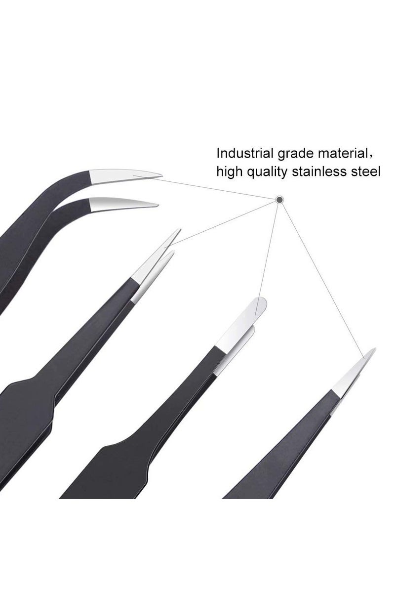 اي اس دي طقم ملاقط دقيقة من 6 قطع، ملاقط مُحسّنة مُنحنية من الفولاذ المقاوم للصدأ ومضادة للكهرباء الساكنة، للاستخدام في الإلكترونيات، المختبرات، صناعة المجوهرات، الحرف اليدوية، اللحام، إلخ. - Image 3