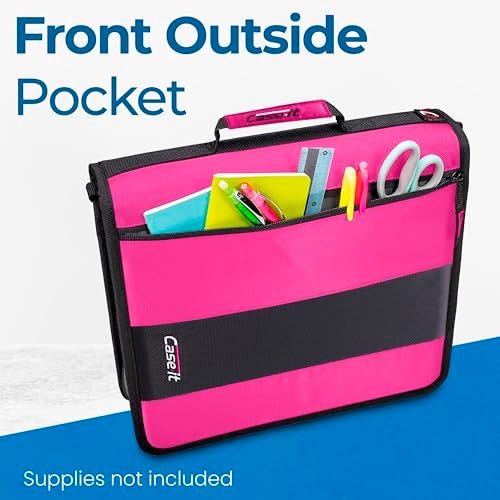 Case it Case-it Classic Zipper Binder | 2-Inch O-Rings, 350 Sheet Capacity, Multiple Storage Pockets & Shoulder Strap | School & Office Organizer | D-251 Magenta - Image 3