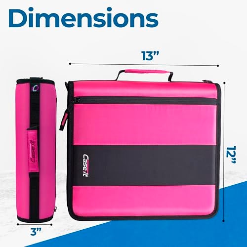 Case it Case-it Classic Zipper Binder | 2-Inch O-Rings, 350 Sheet Capacity, Multiple Storage Pockets & Shoulder Strap | School & Office Organizer | D-251 Magenta - Image 2