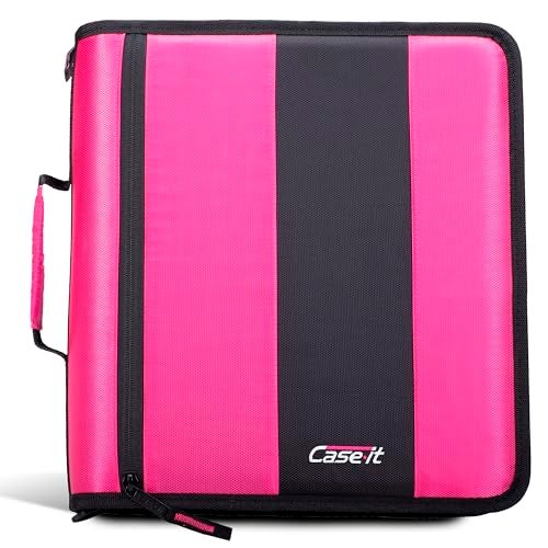 Case it Case-it Classic Zipper Binder | 2-Inch O-Rings, 350 Sheet Capacity, Multiple Storage Pockets & Shoulder Strap | School & Office Organizer | D-251 Magenta - Image 1