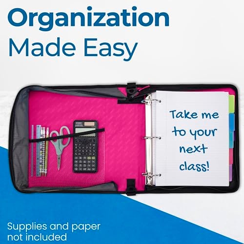 Case it Case-it Classic Zipper Binder | 2-Inch O-Rings, 350 Sheet Capacity, Multiple Storage Pockets & Shoulder Strap | School & Office Organizer | D-251 Magenta - Image 4