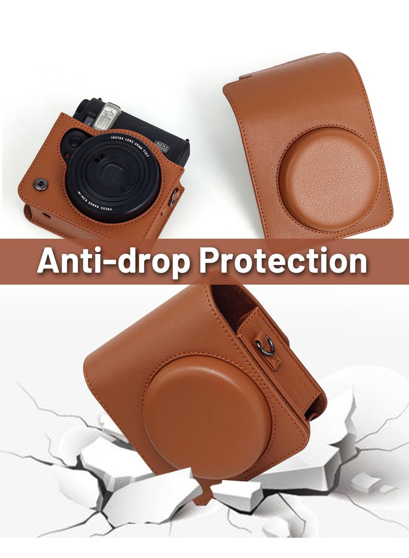 Protective Case For Fujifilm Instax Mini 99 Instant Camera PU Leather Bag Cover with Removable Adjustable Strap (Brown)  - Image 4