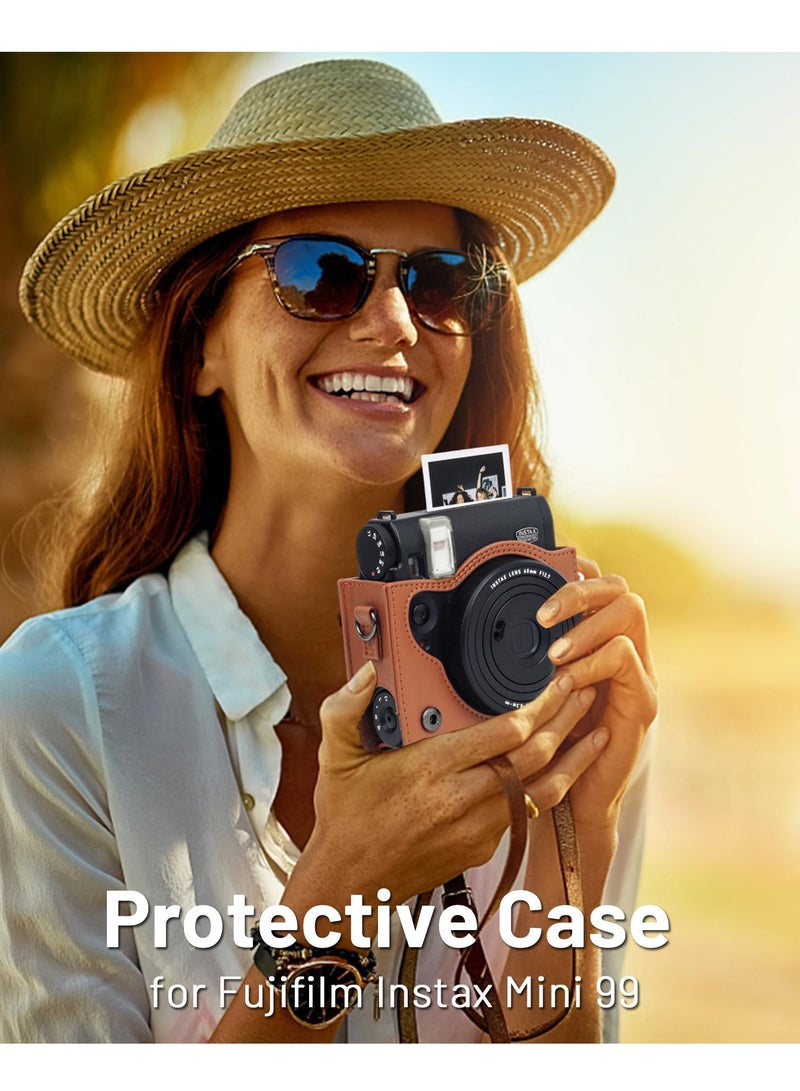 Protective Case For Fujifilm Instax Mini 99 Instant Camera PU Leather Bag Cover with Removable Adjustable Strap (Brown)  - Image 2