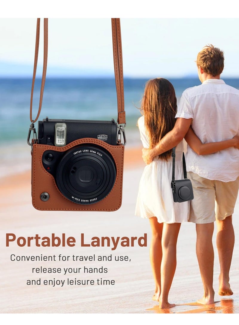 Protective Case For Fujifilm Instax Mini 99 Instant Camera PU Leather Bag Cover with Removable Adjustable Strap (Brown)  - Image 3