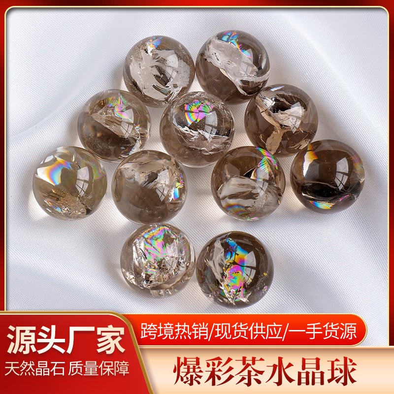 Runyangshi Natural Tea Crystal Colorful Crystal Ball Smoke Crystal Raw Stone Seven-Color Glittering Flower Seven-Star Array Feng Shui Ornament Wholesale - Image 4