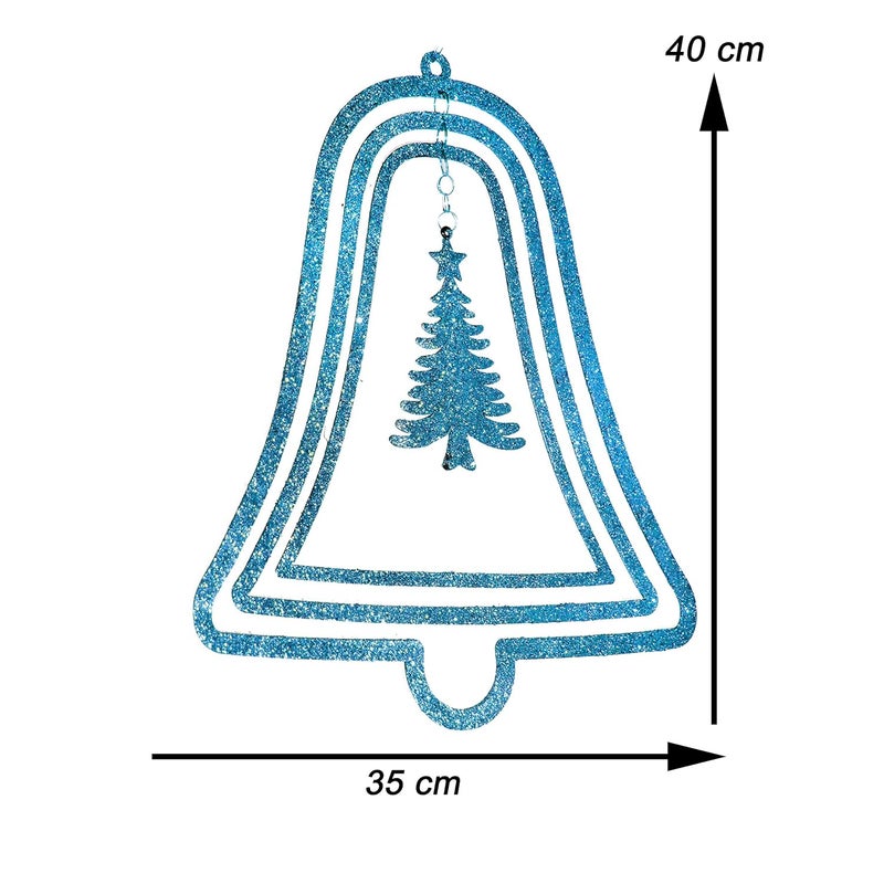 Jades Christmas Decorative 3D Glitter Hanging Bell Set of 2 Blue - Image 2