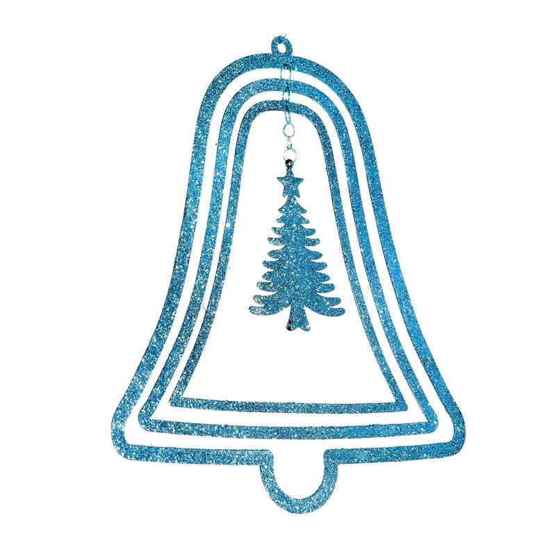 Jades Christmas Decorative 3D Glitter Hanging Bell Set of 2 Blue - Image 5