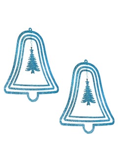 JADES Jades Christmas Decorative 3D Glitter Hanging Bell Set of 2 Blue  - Image 1