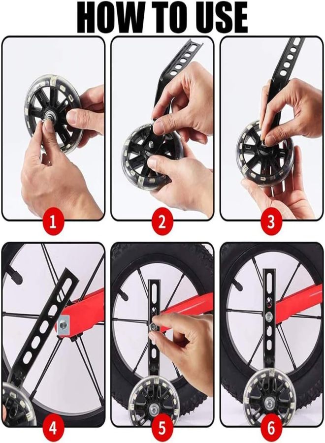 Bike Training Wheels Mute Flash Wheels with Adjustable Bicycle Stabilizer Mounted Kit Compatible for 12-20 inch Single Speed Bike - Image 5