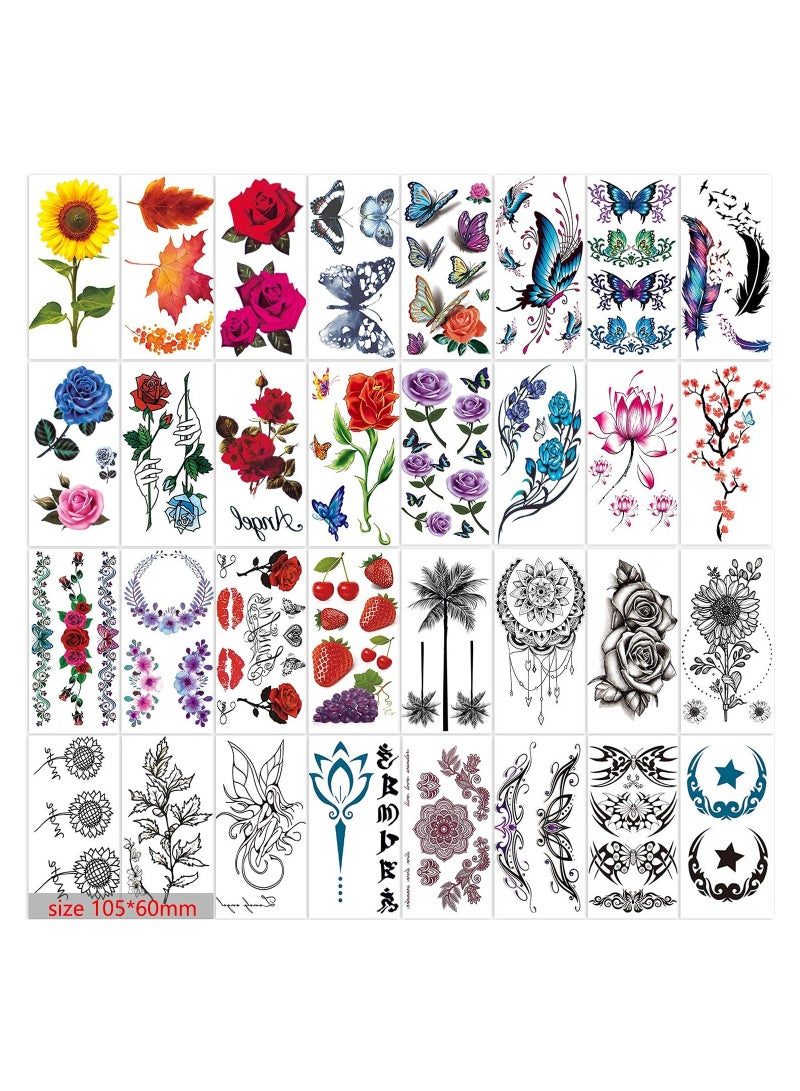 KASTWAVE 42 Sheets Flowers Temporary Tattoos Stickers, Roses, Butterflies and Multi-Colored Mixed Style Body Art Temporary Tattoos for Women, Girls or Kids - Image 2