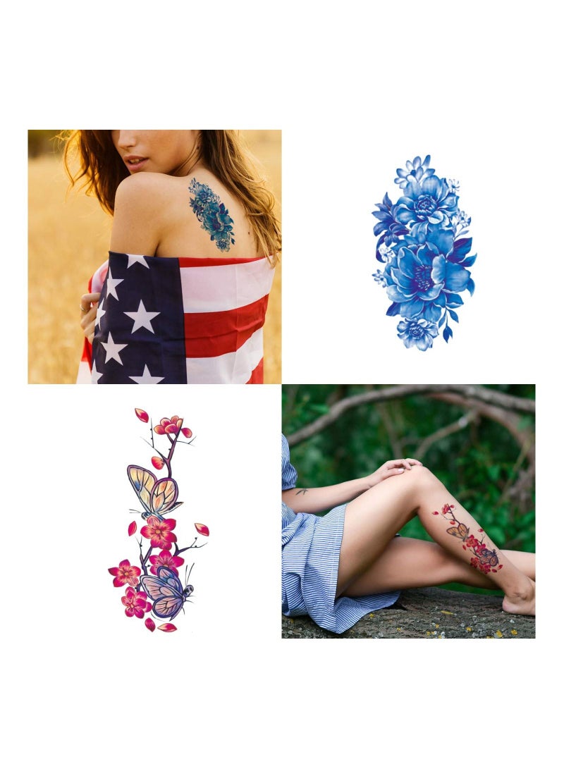 KASTWAVE 42 Sheets Flowers Temporary Tattoos Stickers, Roses, Butterflies and Multi-Colored Mixed Style Body Art Temporary Tattoos for Women, Girls or Kids - Image 4