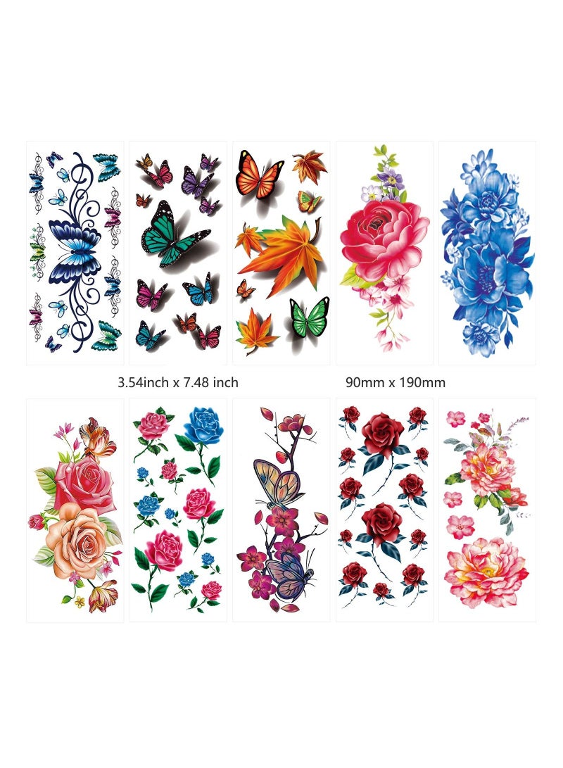 KASTWAVE 42 Sheets Flowers Temporary Tattoos Stickers, Roses, Butterflies and Multi-Colored Mixed Style Body Art Temporary Tattoos for Women, Girls or Kids - Image 3