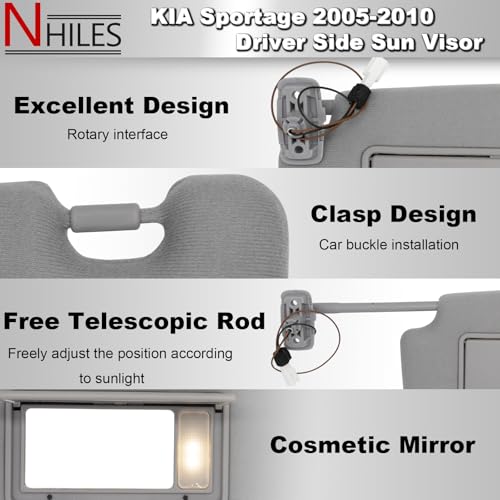 NHILES بديل واقي الشمس الجانبي الأيسر للسائق NHILES يناسب كيا سبورتاج 2005-2010 مع ضوء 85202-1F690LX لون رمادي - Image 3