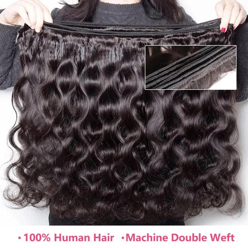 feibin Human Hair Bundles with Closure 18 20 22+16 Inch Body Wave Closure with Bundles 100% Brazilian Virgin 3 Bundles Human Hair Weave with 4x4 Free Part Lace Closures Natural Black - Image 4