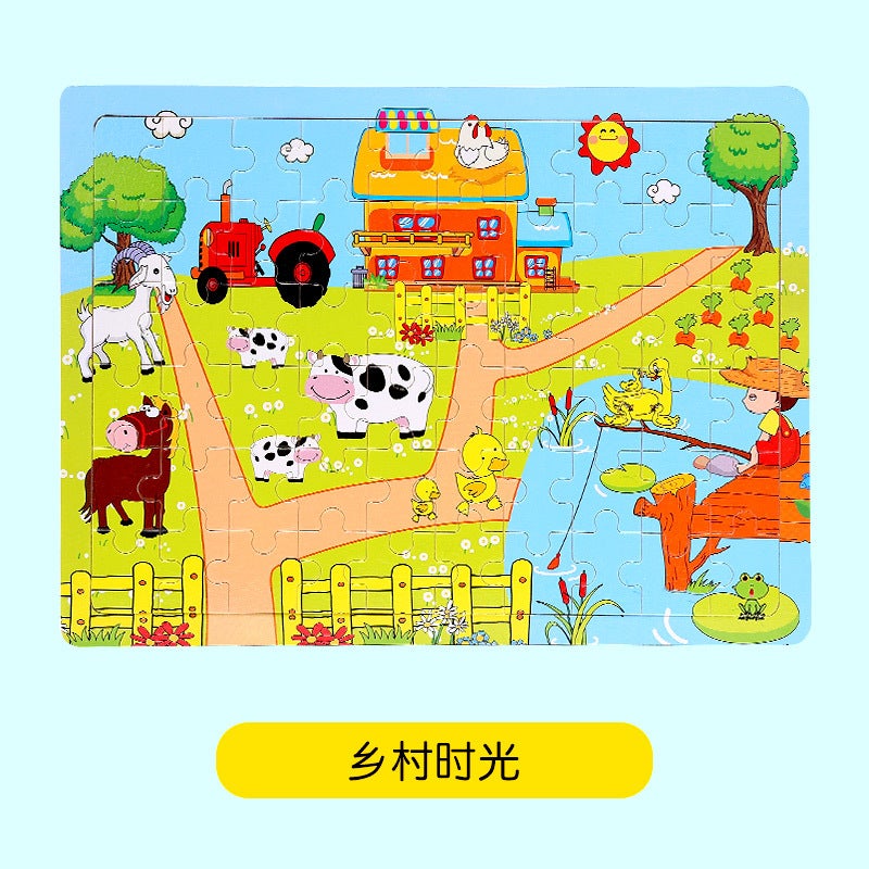 Wooden 60 Piece Puzzle Children'S Animal Cartoon Fairy Tales Plane Puzzle Baby Early Education Educational Building Blocks Toy - Image 1