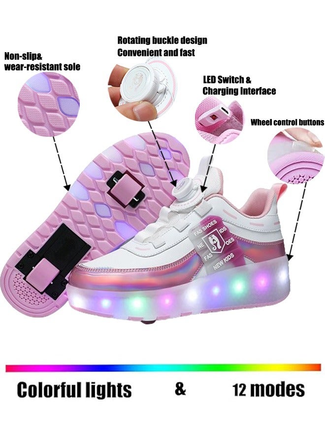 Kids Roller Skates Shoes with Lights Kids Skates Sneakers LED Light Up Rechargeable Wheels Shoes with Lights Outdoor Slip On Roller Skates Shoes Sneakers for Beginners Gift (Black white)  - Image 3