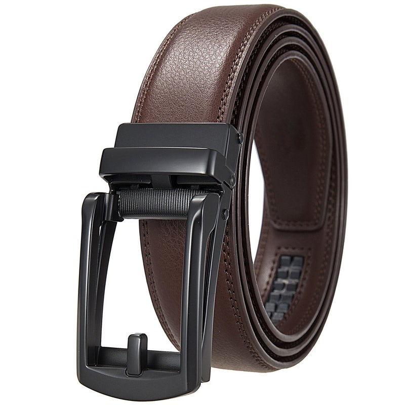 Comfort Click Genuine Leather Mens Belt Coffee color belt-electric black buckle 