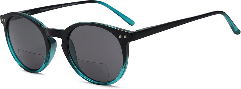 Eyekepper Key Hole Style Spring-Hinged Round Bifocal Sunglasses Sunshine Readers Black-Green +3.0 - Image 1