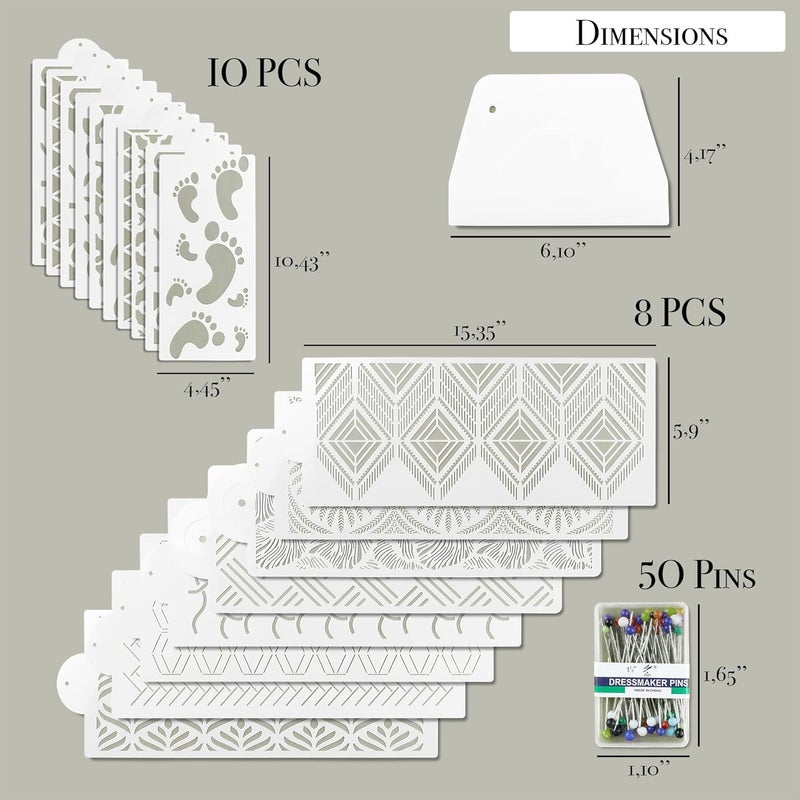 Qualiteia Cake Stencils - Cookie Stencils for Royal Icing, Templates for Buttercream Decorating, Baking Stencil, Mesh Reusable Spray Fondant Cookies, Paiting (18xDesigns with Scraper and 50xPins) - Image 4