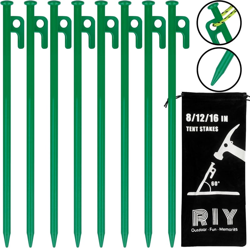 RIY 8 Pack Tent Stakes Heavy Duty 12 inch Steel Tent Pegs for Camping Unbreakable and Inflexible - Image 1
