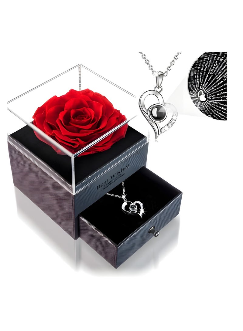 Vergali Preserved Rose LOVAPPY with Necklace,Creative Gift Box - Infinity Rose in Love Box - Made from Real Fresh Beauty Rose - Romantic Gifts for Her, Female, Mom,For Mothers Day /Anniversary Birthday Gift - Image 1