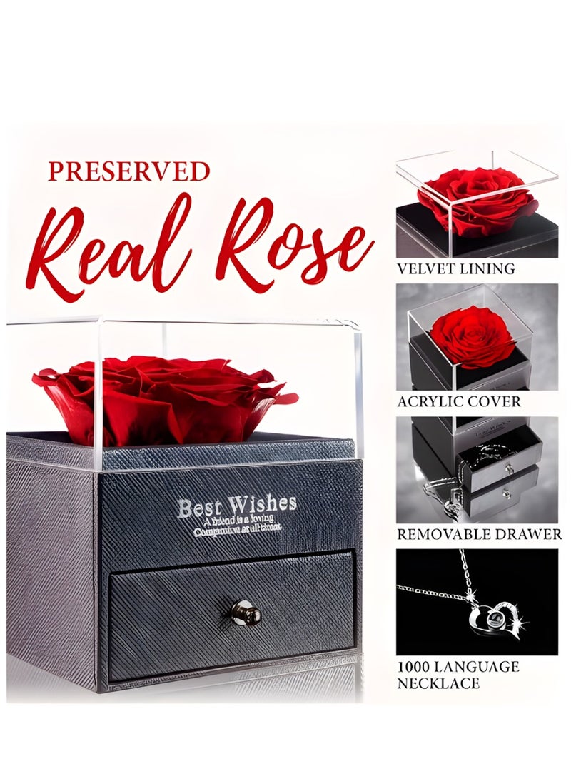 Vergali Preserved Rose LOVAPPY with Necklace,Creative Gift Box - Infinity Rose in Love Box - Made from Real Fresh Beauty Rose - Romantic Gifts for Her, Female, Mom,For Mothers Day /Anniversary Birthday Gift - Image 2