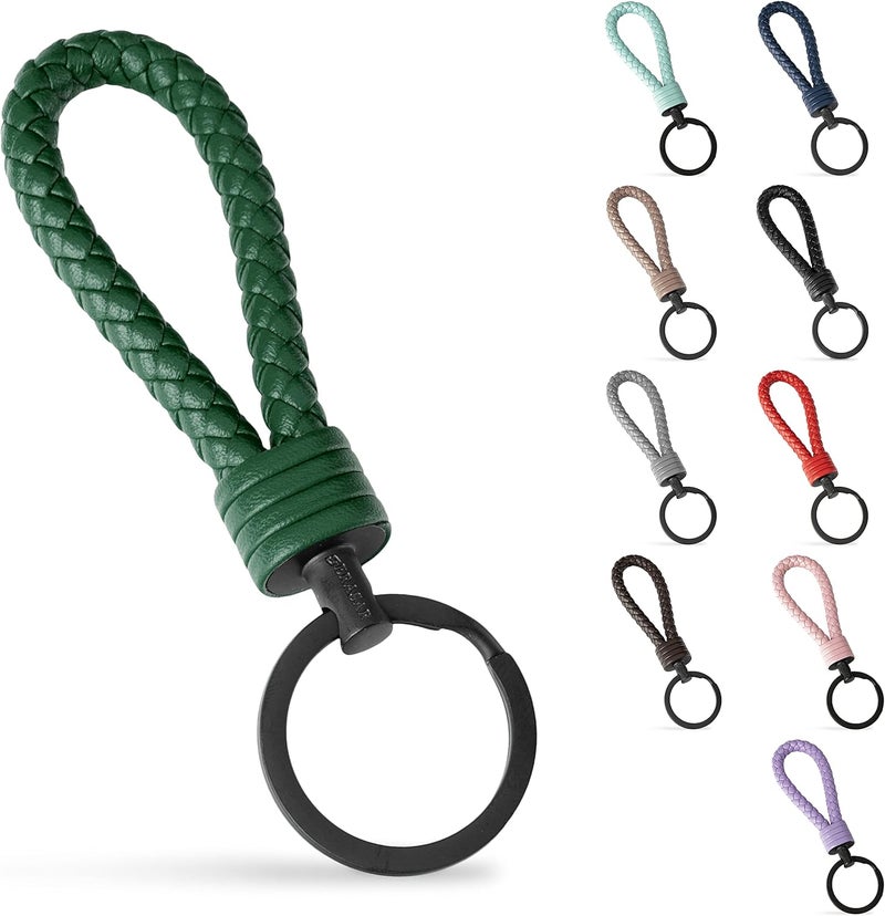 SERASAR Leather Cord With Stainless Steel Key Chain - Additional Rings For Small Keys - Ideal For Car, Motorcycle, Bicycle And House - Keychain With Gift Box - Image 1