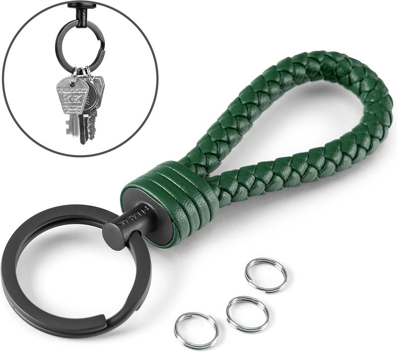SERASAR Leather Cord With Stainless Steel Key Chain - Additional Rings For Small Keys - Ideal For Car, Motorcycle, Bicycle And House - Keychain With Gift Box - Image 4