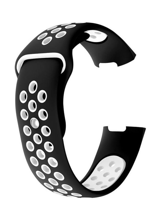NIBEMINENT Round Hole Silicone Wrist Strap Watchband for Fitbit Charge 3 130-195mm White/Black - Image 2