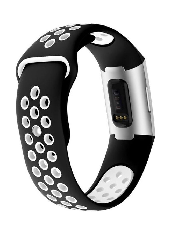 NIBEMINENT Round Hole Silicone Wrist Strap Watchband for Fitbit Charge 3 130-195mm White/Black - Image 4