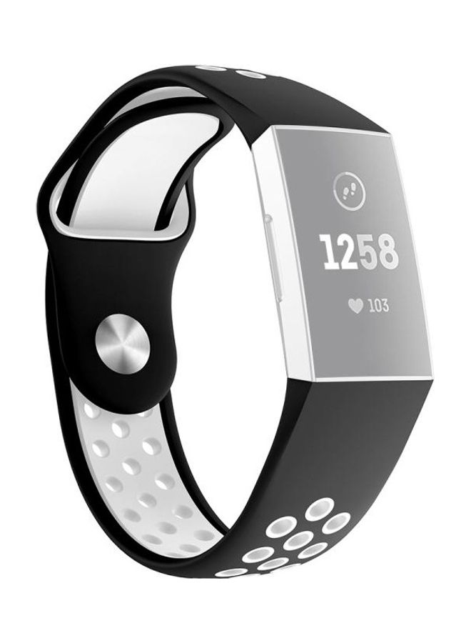 NIBEMINENT Round Hole Silicone Wrist Strap Watchband for Fitbit Charge 3 130-195mm White/Black - Image 1