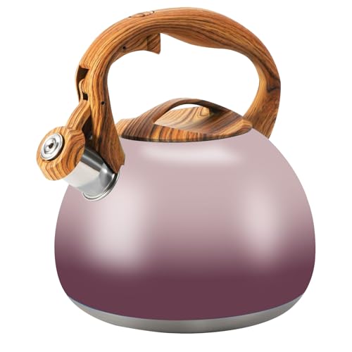 Foedo Tea Kettle for Stove Top, 3.2QT Whistling Tea Pots with Wood Parttern Handle, Stainless Steel Teapot for Home and Kitchen (Purple Gradient) - Image 1